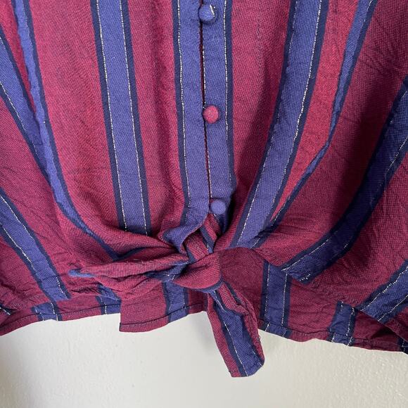 Rails Sloane Blouse Janeiro Stripe Front Tie Flowy Top Size L Purple Gold Stripe - Picture 5 of 10